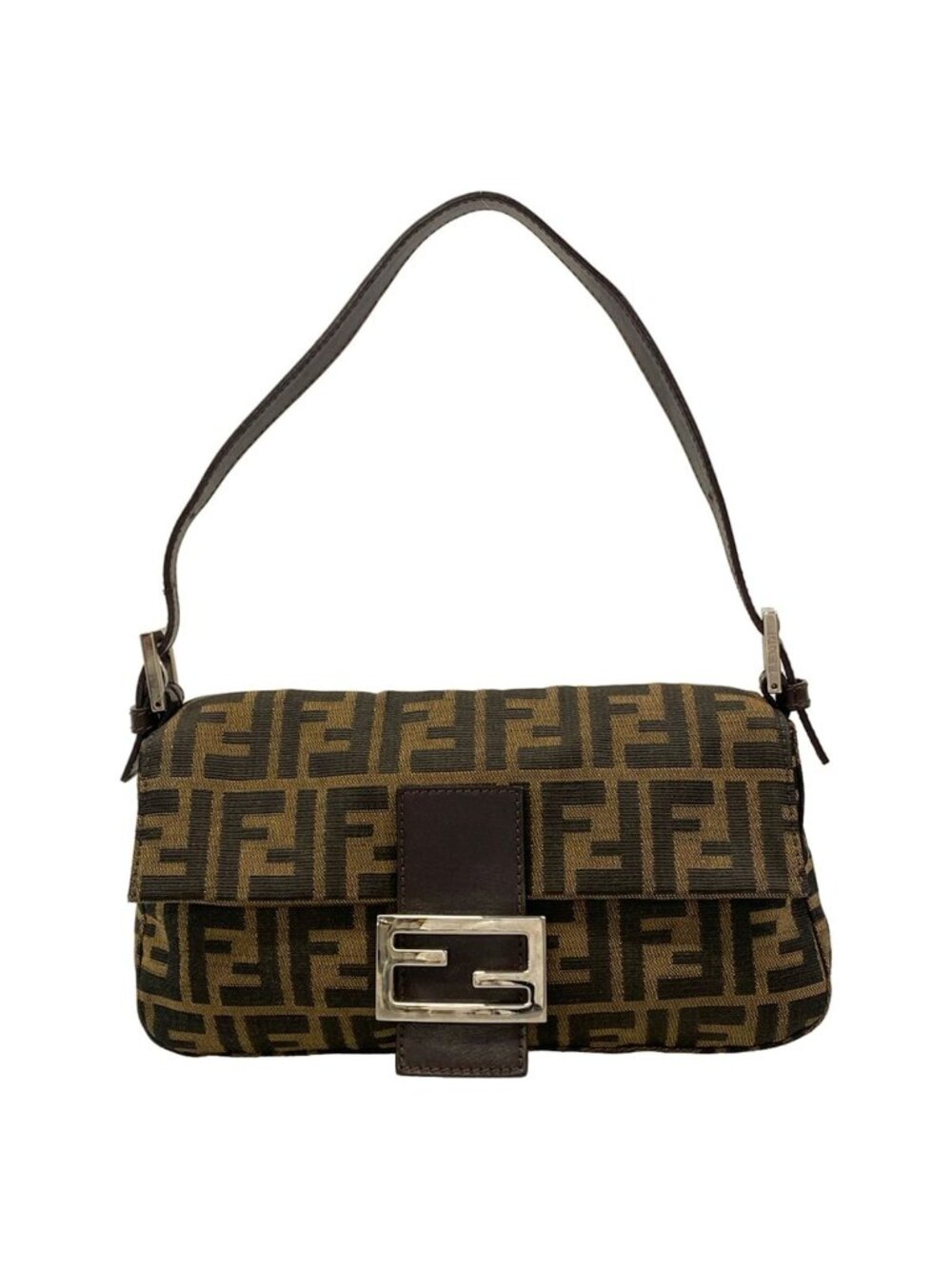 Fendi Handle Mamma Bucket Zucca Pattern Brown Dark Leather Handbag